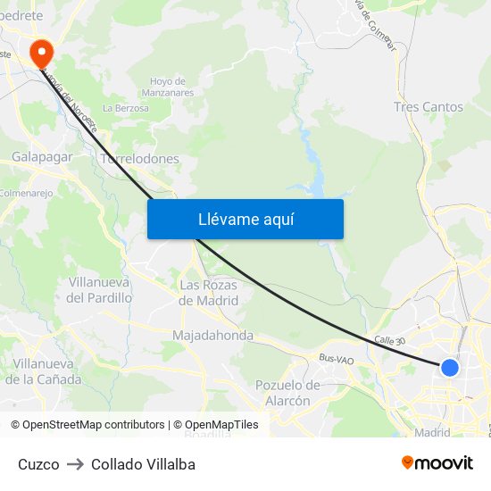 Cuzco to Collado Villalba map