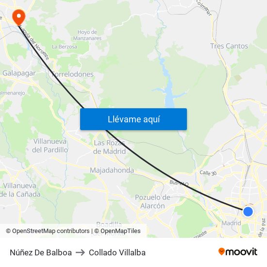 Núñez De Balboa to Collado Villalba map