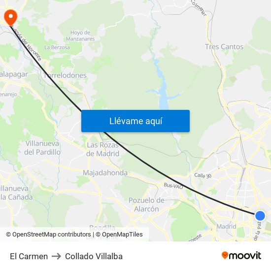 El Carmen to Collado Villalba map