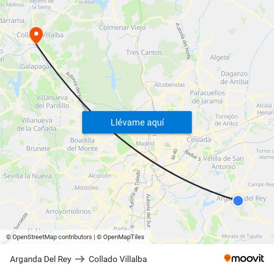 Arganda Del Rey to Collado Villalba map