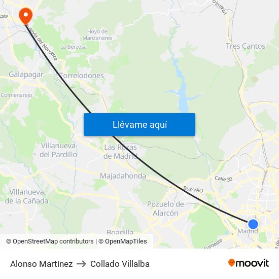 Alonso Martínez to Collado Villalba map