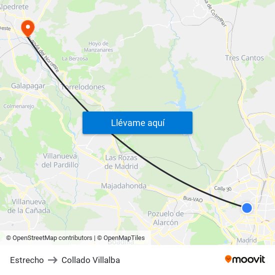 Estrecho to Collado Villalba map
