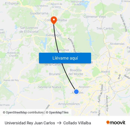 Universidad Rey Juan Carlos to Collado Villalba map