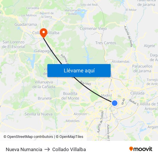 Nueva Numancia to Collado Villalba map