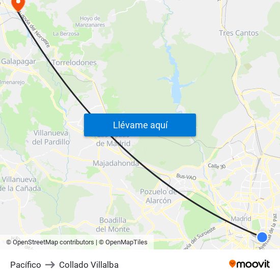 Pacífico to Collado Villalba map