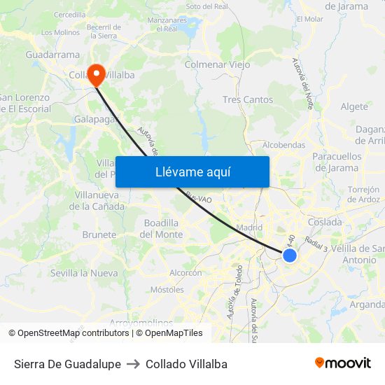 Sierra De Guadalupe to Collado Villalba map