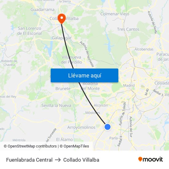 Fuenlabrada Central to Collado Villalba map