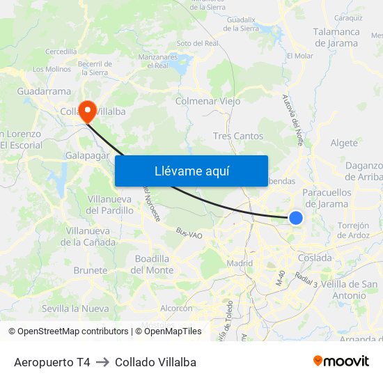 Aeropuerto T4 to Collado Villalba map