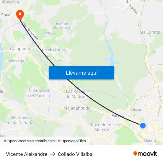 Vicente Aleixandre to Collado Villalba map