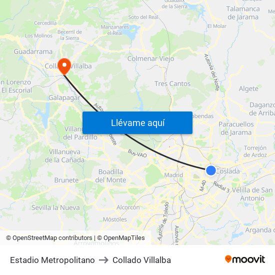 Estadio Metropolitano to Collado Villalba map