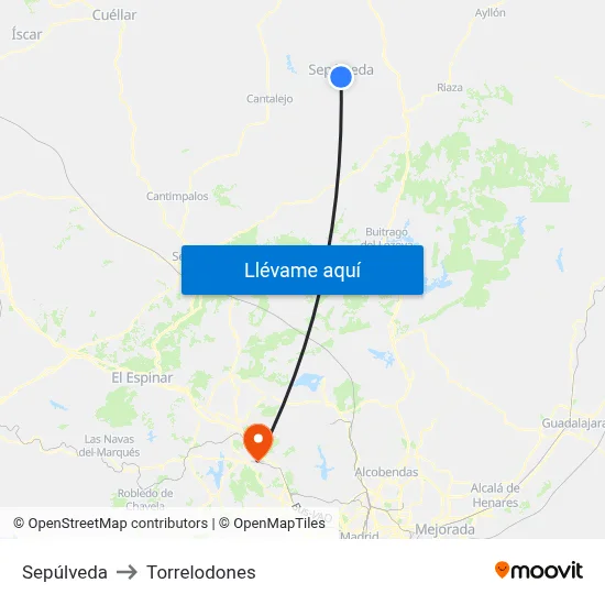 Sepúlveda to Torrelodones map