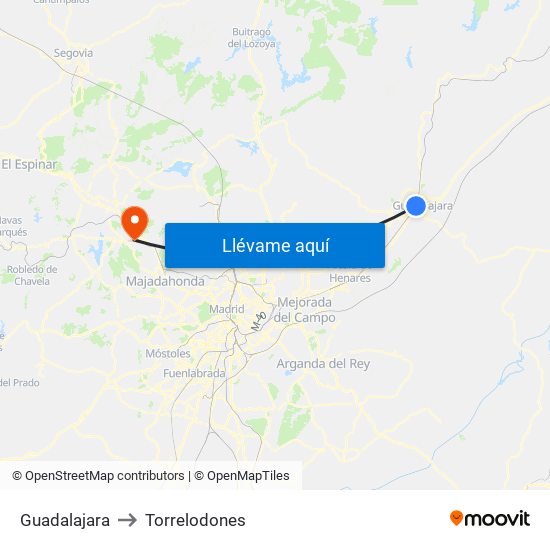 Guadalajara to Torrelodones map