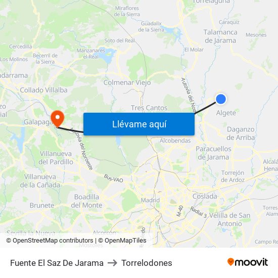 Fuente El Saz De Jarama to Torrelodones map