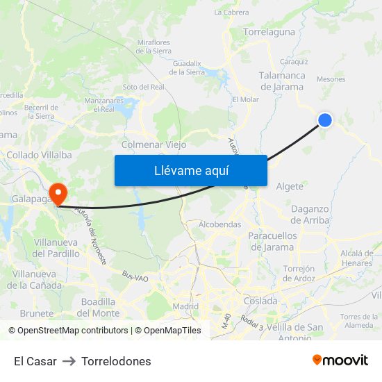 El Casar to Torrelodones map