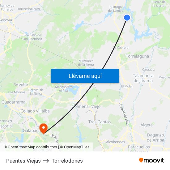 Puentes Viejas to Torrelodones map