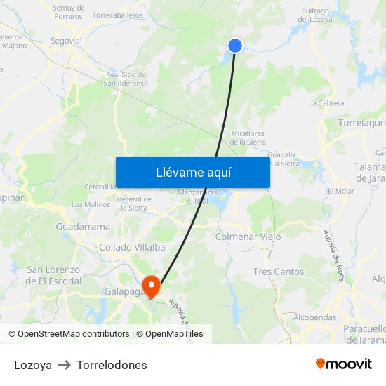 Lozoya to Torrelodones map