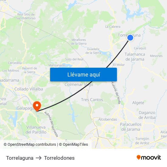 Torrelaguna to Torrelodones map