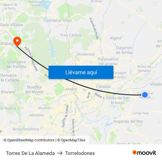 Torres De La Alameda to Torrelodones map