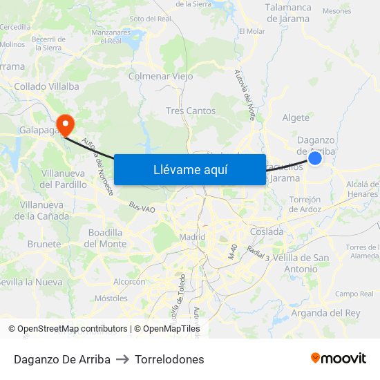 Daganzo De Arriba to Torrelodones map