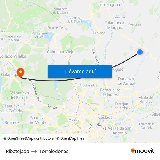 Ribatejada to Torrelodones map