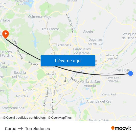 Corpa to Torrelodones map