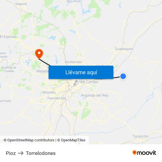 Pioz to Torrelodones map