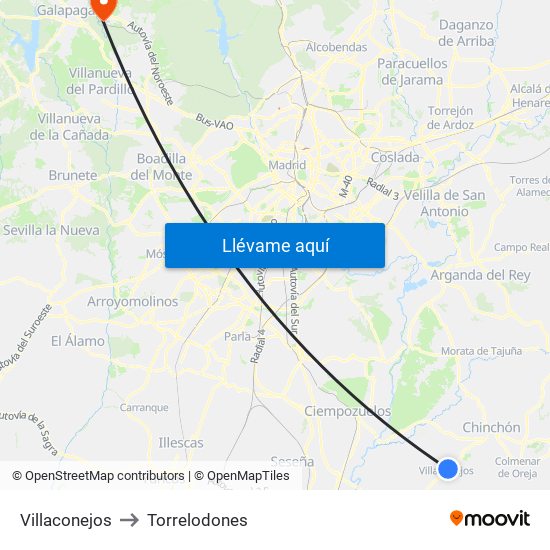 Villaconejos to Torrelodones map