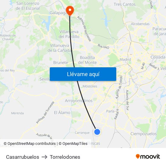 Casarrubuelos to Torrelodones map