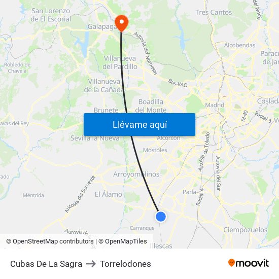 Cubas De La Sagra to Torrelodones map
