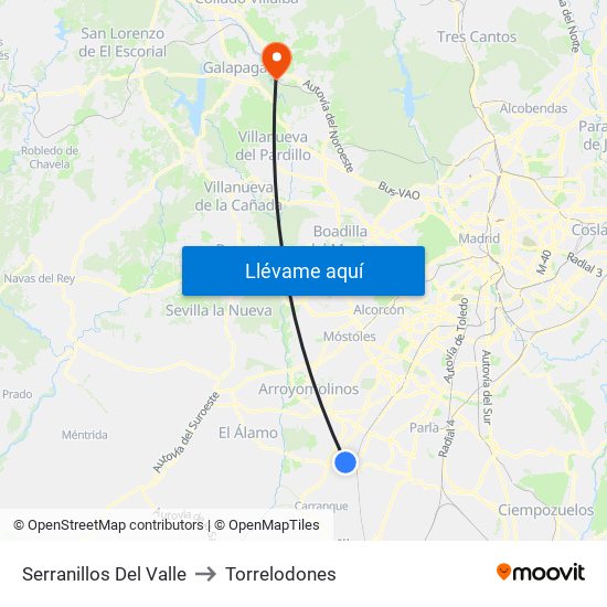 Serranillos Del Valle to Torrelodones map