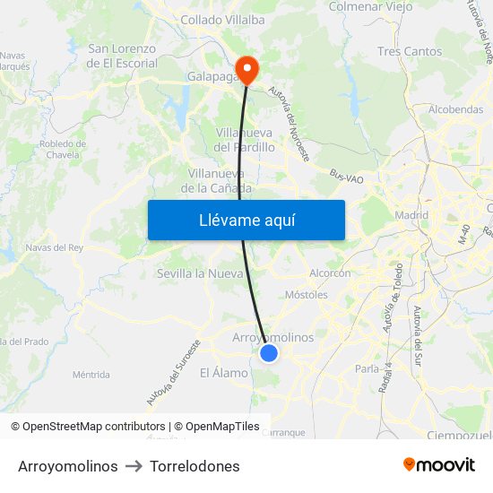 Arroyomolinos to Torrelodones map