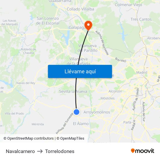 Navalcarnero to Torrelodones map
