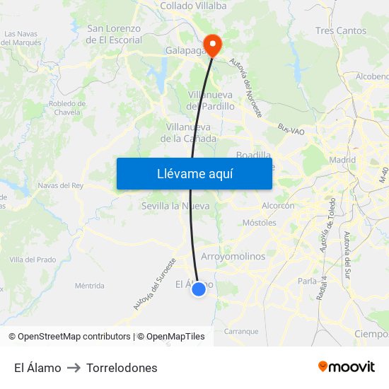 El Álamo to Torrelodones map
