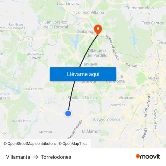 Villamanta to Torrelodones map