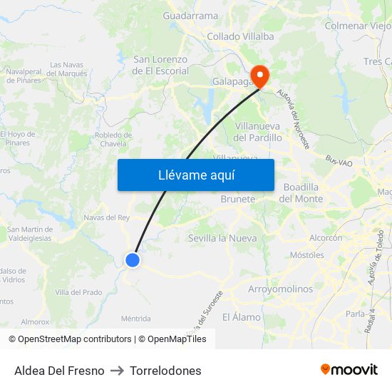Aldea Del Fresno to Torrelodones map