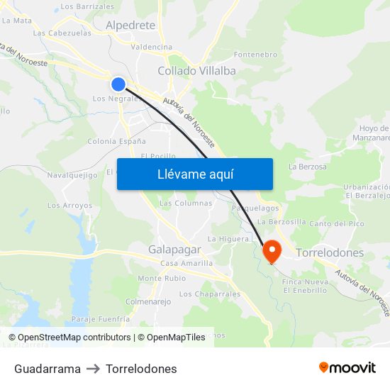 Guadarrama to Torrelodones map