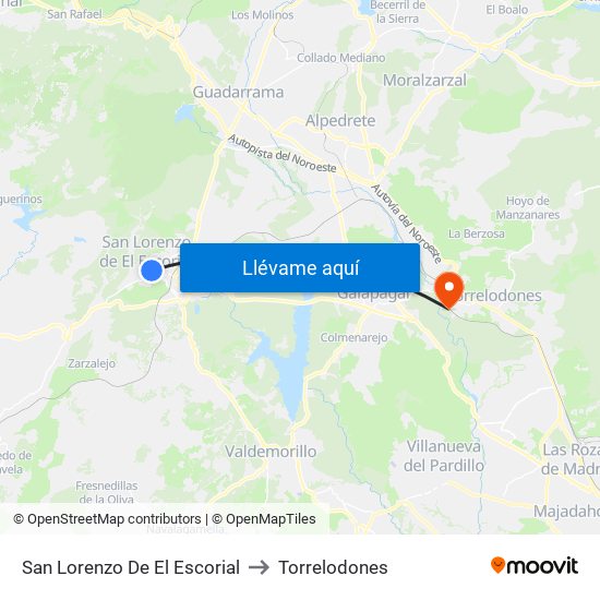 San Lorenzo De El Escorial to Torrelodones map