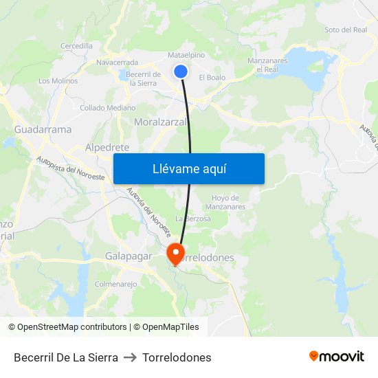 Becerril De La Sierra to Torrelodones map