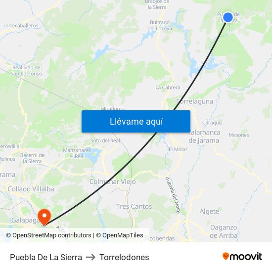 Puebla De La Sierra to Torrelodones map