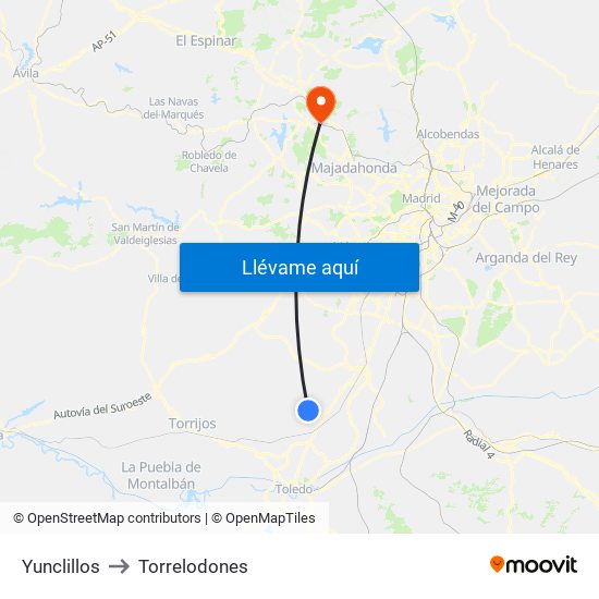 Yunclillos to Torrelodones map