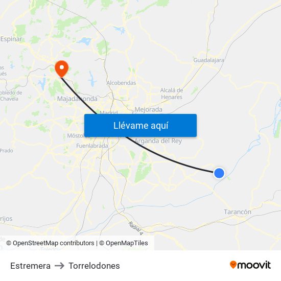 Estremera to Torrelodones map