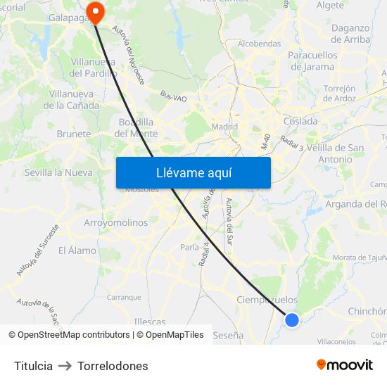 Titulcia to Torrelodones map