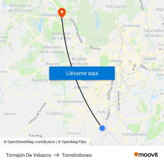 Torrejón De Velasco to Torrelodones map