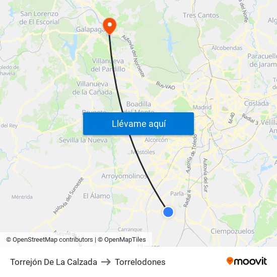Torrejón De La Calzada to Torrelodones map