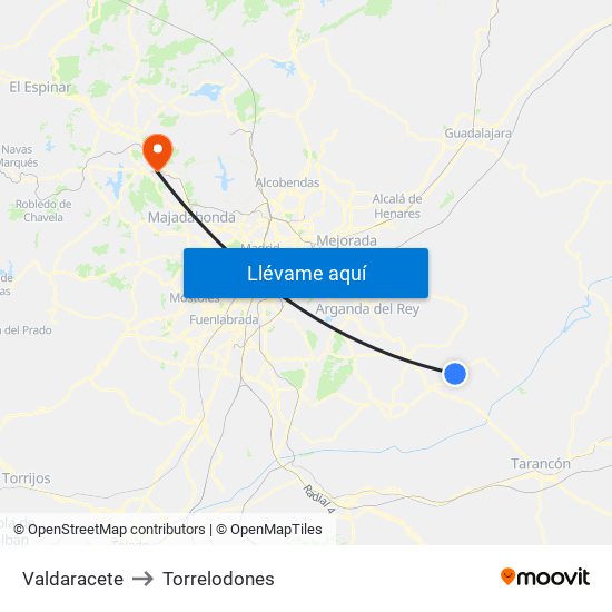 Valdaracete to Torrelodones map
