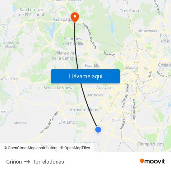 Griñón to Torrelodones map