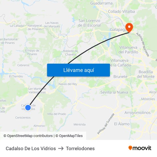 Cadalso De Los Vidrios to Torrelodones map
