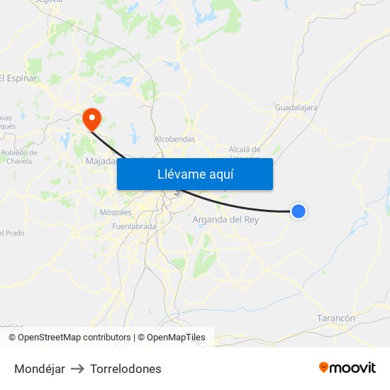 Mondéjar to Torrelodones map