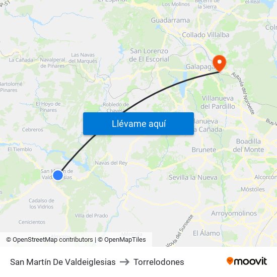 San Martín De Valdeiglesias to Torrelodones map