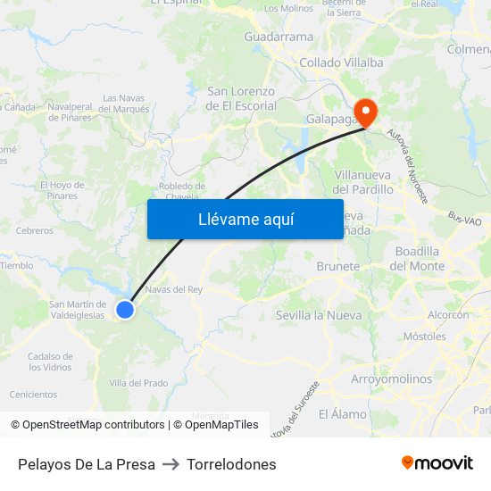 Pelayos De La Presa to Torrelodones map